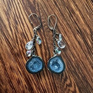 Blue Geode Druzy and Crystal Dangle Earrings